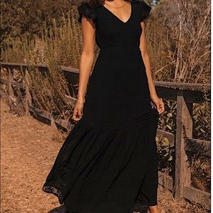 Black Eyelet Lace Short Sleeve Maxi Dress